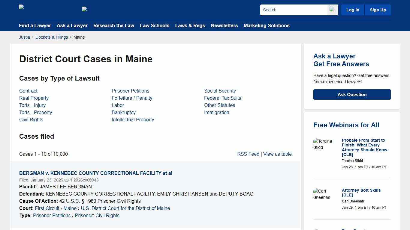 Cases, Dockets and Filings in Maine Justia Dockets & Filings