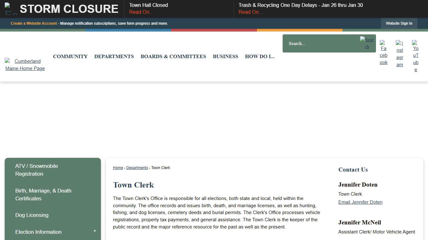 Town Clerk Cumberland, ME